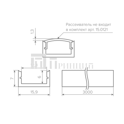 Профиль алюминиевый для лент накладной алюминий 16х7, 3м, AQ.