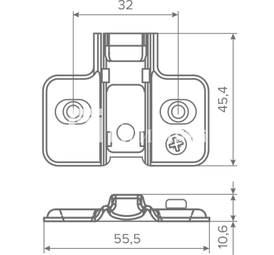 Крестообразная ответная планка с эксцентриком Clip-on под саморез, H2, черная AQ 1