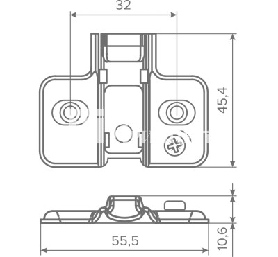 Крестообразная ответная планка с эксцентриком Clip-on под саморез, H2, AQ 2